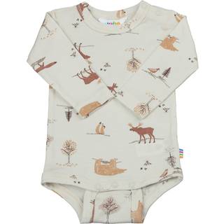 Langærmet body i lys beige med print 100% merinould
