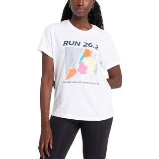 New Balance NYC Marathon T-shirt, Str. L, Hvid - 100% Bomuld til Dame, Komfortabel og Stilfuld