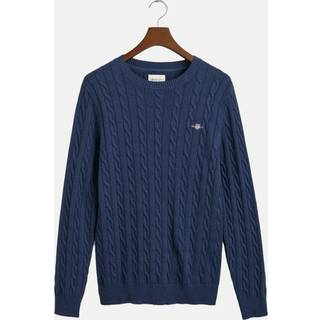 GANT Cotton Cable Crew Neck Dark Jeans Blue Melange