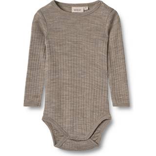 Wheat Lucca Lange Ærmer Uld Silke Body Khaki Melange  Khaki Melange 62 cm Wool Brun  62 cm  mand