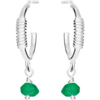 Susanne Friis Bjørner Øreringe - SFB - Sølv creoler med grøn sten - 5655-1-102