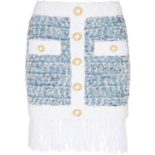 Balmain Fringed denim tweed miniskirt - blue - M