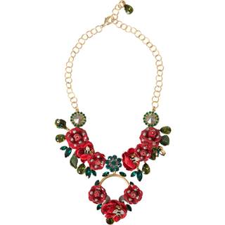 Dolce & Gabbana Gold Brass Link Chain RosePetal Crystal Pendant Necklace
