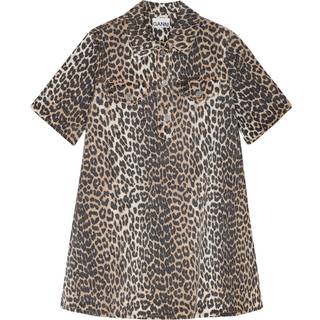 Print Denim Mini Dress - Leopard