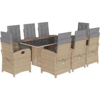 Spisebordssæt Til Haven 7 Dele Med Hynder Polyrattan - 8 / beige og grå / Glas