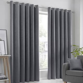 Fusion Fusion Grey Strata Room Darkening Woven Pair of Eyelet Curtains