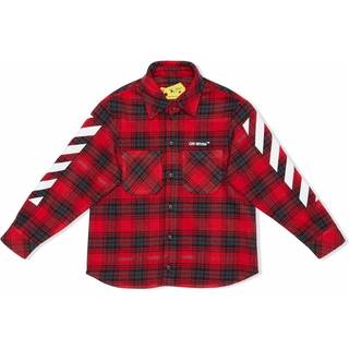 Off-White Kids Logo checked cotton-blend shirt - red - Y 6