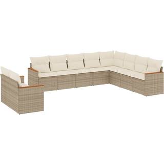 Sofasæt Til Haven 10 Dele Med Hynder Polyrattan Sort - beige og cremefarvet / Uden bord