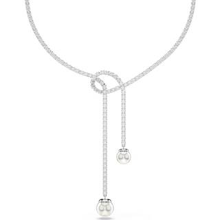 Matrix Y-Halskette, Kristallperle, Rundschliff, Weiß, Rhodiniert