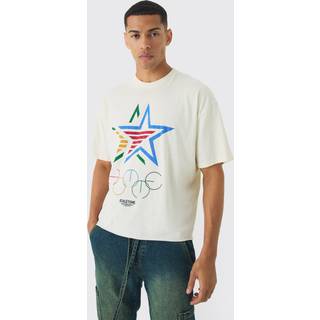 Mens Ecru Oversized Boxy Star Print T-Shirt