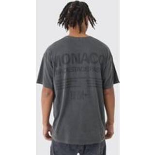 Mens Charcoal Oversized Monaco Washed Flock Print Washed T-Shirt