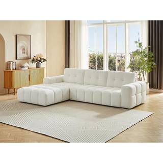 Venstre hjørnesofa i hvid bouclé stof SOPELANA
