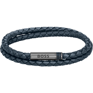 Boss Ares Blue Braided Leather Bracelet - 19cm