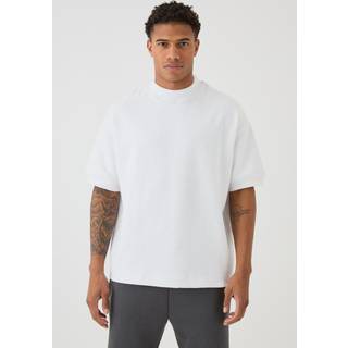 Mens White Man Oversized Extended Neck Heavy Interlock Ribbed Cuff T-shirt
