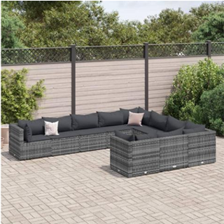 sofasæt til haven 10 dele med hynder polyrattan grå