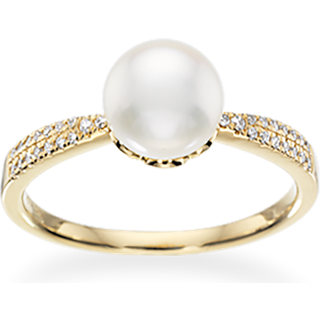 Scrouples 14 Karat Guld Ring med Perle og Diamanter 0,09 Carat W/SI