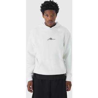 Mens White 330GSM Man Signature Regular Fit Over The Head Hoodie