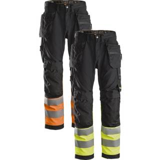 Snickers 6233 high-vis arbejdsbukser+ med hylsterlommer, klasse 1 HV sort/orange 128