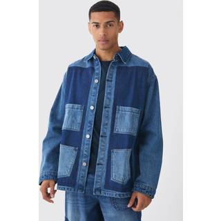 Mens Mid Blue Oversized Denim Carpenter Dyed Overshirt