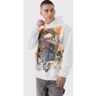 Mens Ecru Oversized Limited Edition Tattoo Graphic Hoodie