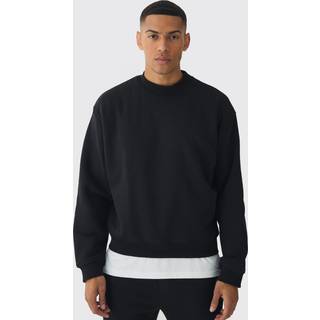 Mens Black 330GSM Oversized Boxy Extended Neck Limited high Build Print Sweatshirt