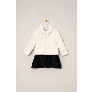 Miss Miss Girls Faux Fur Jacket, Dress And Tights Outfit Set