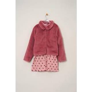 Miss Miss Girls Faux Fur Jacket, Dress And Tights Outfit Set