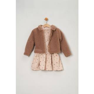 Miss Miss Girls Faux Fur Jacket, Dress And Tights Outfit Set
