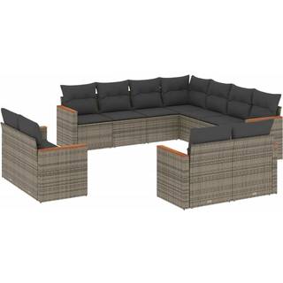 Sofasæt Til Haven 11 Dele Med Hynder Polyrattan Beige - Grå / Uden bord