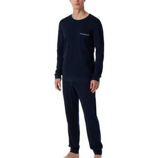 Schiesser Herren Pyjama blau Jersey-Baumwolle unifarben