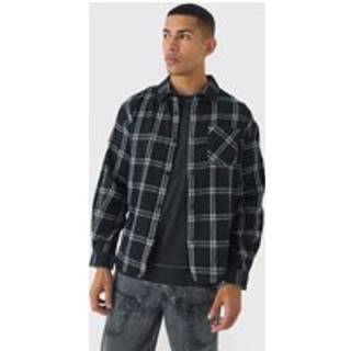 Mens Black Oversized Long Sleeve Check Shirt