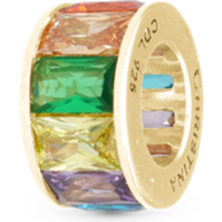Christina - Multi Color Baguette charm i forgyldt til læderarmbånd
