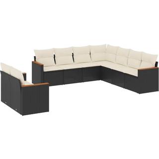 Sofasæt Til Haven 10 Dele Med Hynder Polyrattan - Sort og cremefarvet / Uden bord