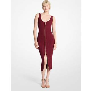 MK Ribbed Stretch Knit Zip Dress - Red - Michael Kors - XS
