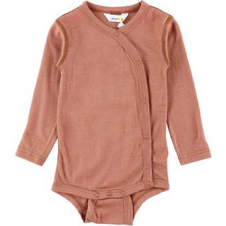 Body med sideluk i rød/brun 100% merino uld