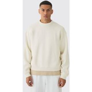Mens Ecru 330GSM Oversized Basic Boxy Extended Neck Sweatshirt