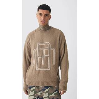 Mens Taupe Tall Fluffy Knit BM Jumper