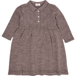 Copenhagen Colors Merino Wool Pointelle Kjole Natural Melange 98 cm  Beige  98 cm  kvinde