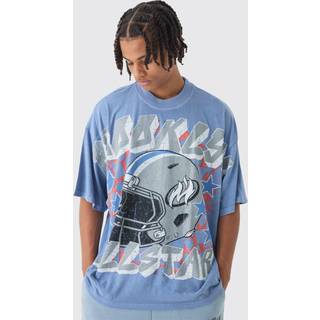 Mens Steel Oversized Extended Neck Over The Seams Wash Varsity T-Shirt