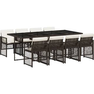 Spisebordssæt Til Haven 9 Dele Med Hynder Polyrattan - 8 / Brun og cremefarvet / Glas