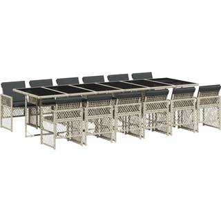 Spisebordssæt Til Haven 9 Dele Med Hynder Polyrattan - 12 / Lysegrå / Glas