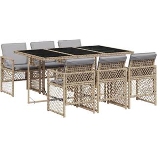 Spisebordssæt Til Haven 9 Dele Med Hynder Polyrattan - 6 / beige og grå / Glas