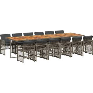 Spisebordssæt Til Haven 9 Dele Med Hynder Polyrattan - 12 / Grå / træ