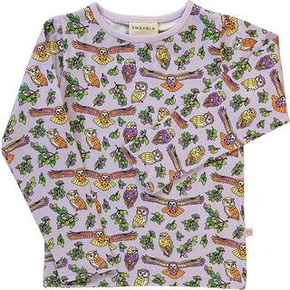 Småfolk Long-sleeved top with owls  Orchid Petal 4-5 Y  Lilla  4-5 år  kvinde