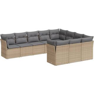 Sofasæt Til Haven 10 Dele Med Hynder Polyrattan Beige - beige og grå / Uden bord