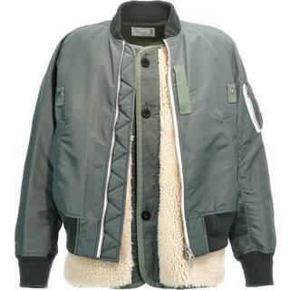 Sacai Faux shearling-trimmed bomber jacket - green - EU 46