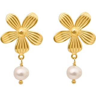 Susanne Friis Bjørner Øreringe - SFB - Forgyldt blomster øre stik med perle - 5696-2-900