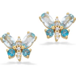 Scrouples - Sølv forgyldt sommerfugle ørestikker med sten - 163042