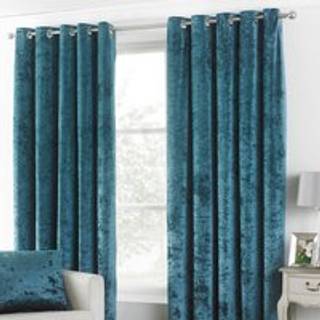 Paoletti Riva Paoletti Teal Blue Verona Crushed Velvet Eyelet Curtains