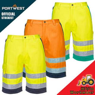 Hi-vis letvægts poly/bomulds shorts - Orange/Marine (Størrelse: S)